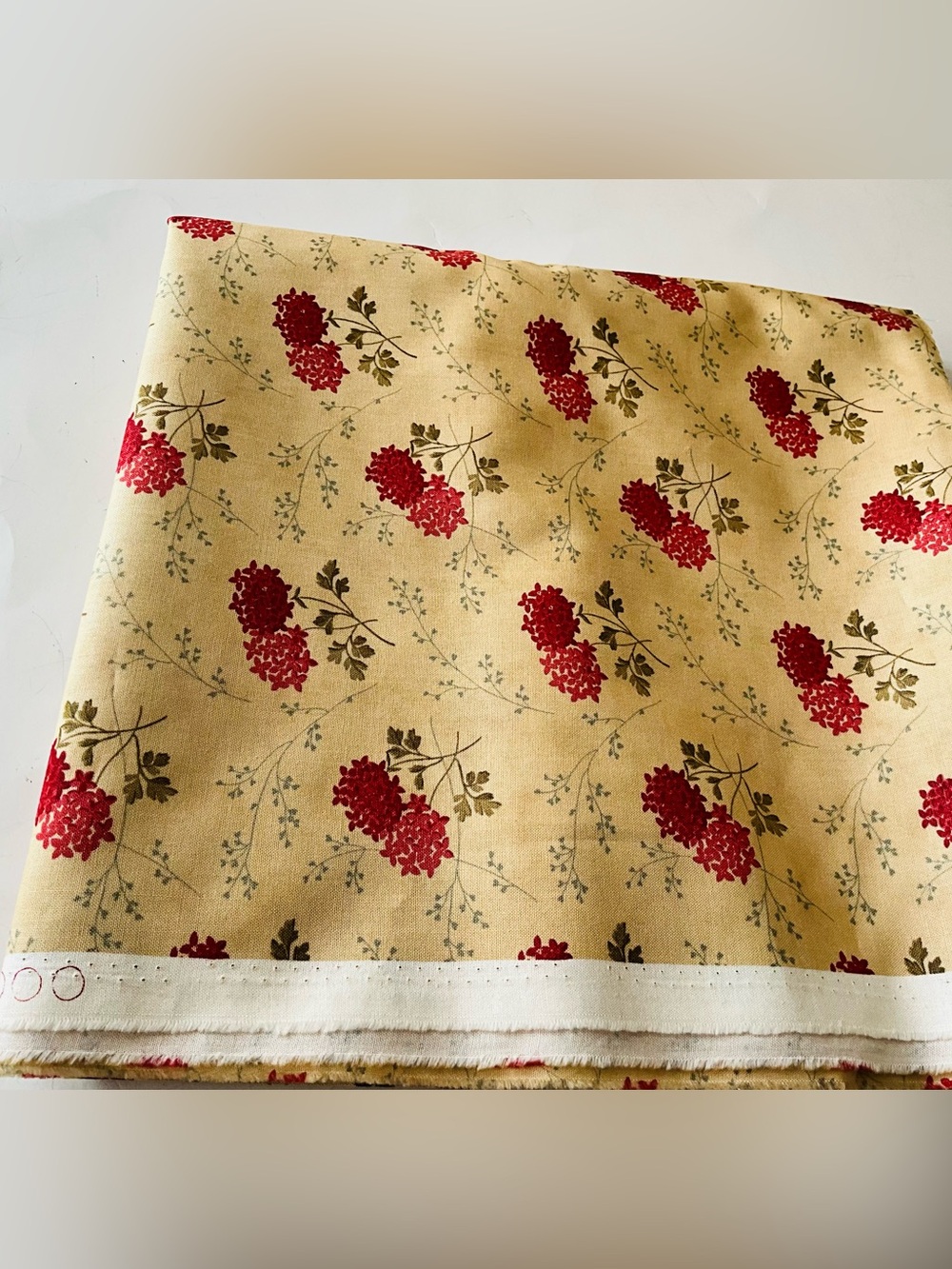 Quilting Sewing Fabric Moda #4092 Double Chocolate Floral Beige Red Green 2.19Yd